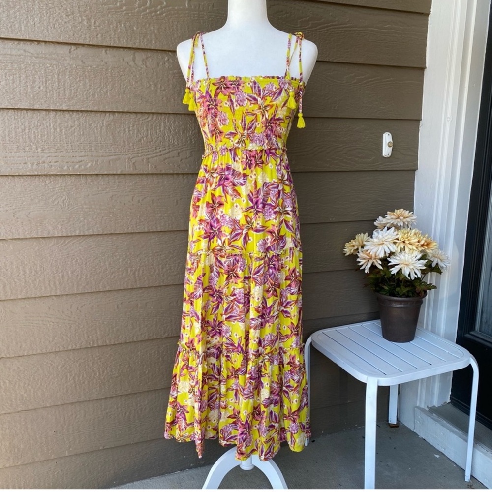 Blue Island New Yellow and Pink Floral Midi Sundress stretchy Small